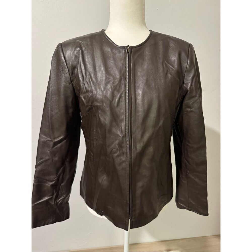 Talbots vintage brown 100% leather zipper front 8